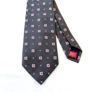 Chaps 100% Silk Tie, Dark Gray and Pink, 3.75" Width, Excellent Condition!